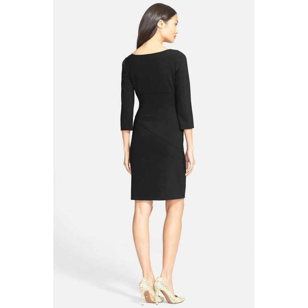 Diane von Furstenberg -744 Bevin Black Ruched V-Neck Sheath Dress Size 14 - Picture 2 of 11
